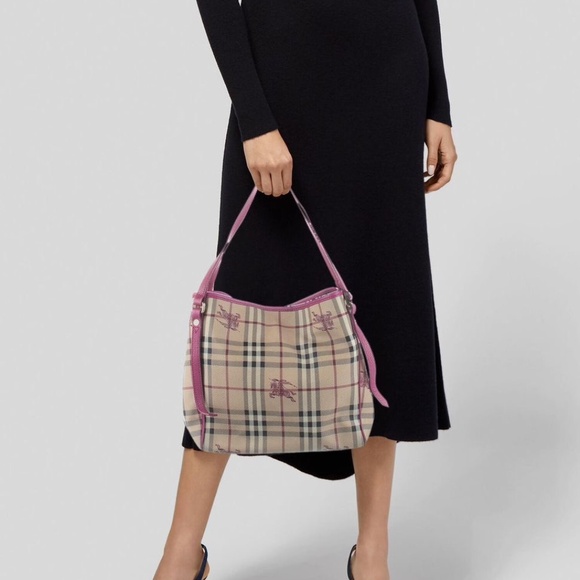 Authentic Burberry Haymarket Check Canterbury Tote Bag Beige/Pink - Picture 3 of 16